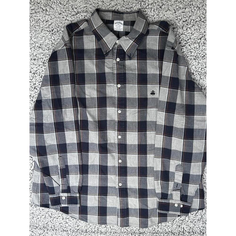 Brooks Brothers Regent Plaid Button Down Shirt XXL Gray Blue Cotton
